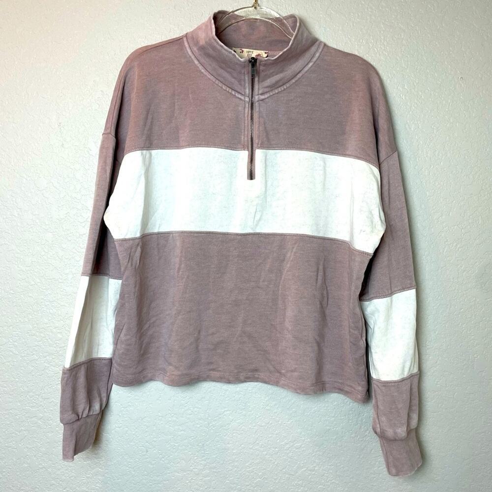 HIPPIE ROSE Lilac & White Varsity Quarter Zip Sweatshirt Size L